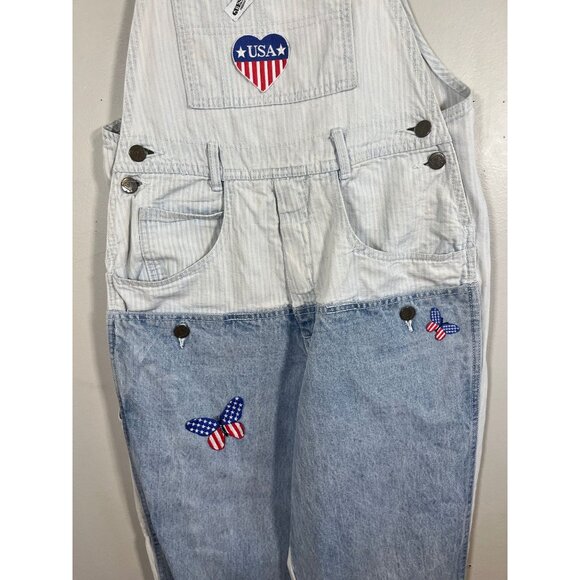 Vintage Guess Striped Denim Overalls Blue 3 Retro Y2K 90s Pinstripe Shabby Chic - Picture 3 of 16